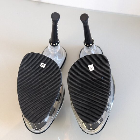 Y2K Tabu Chrome Black Shark Platform Stiletto Stripper Heels Rhinestone Studs 8 - Picture 3 of 12